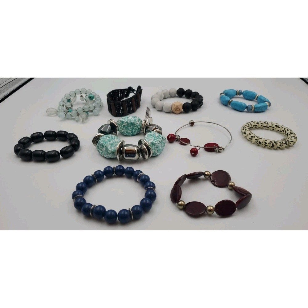 Lot Of 10 Fashion Bracelets Beads Beaded‎ Stretch Variety